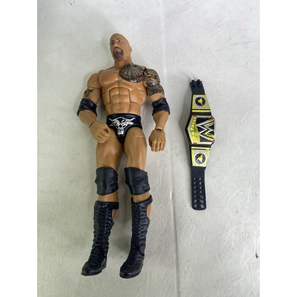 Mattel WWE WWF Dwayne The Rock Johnson Wrestling Action Figure with Title Belt